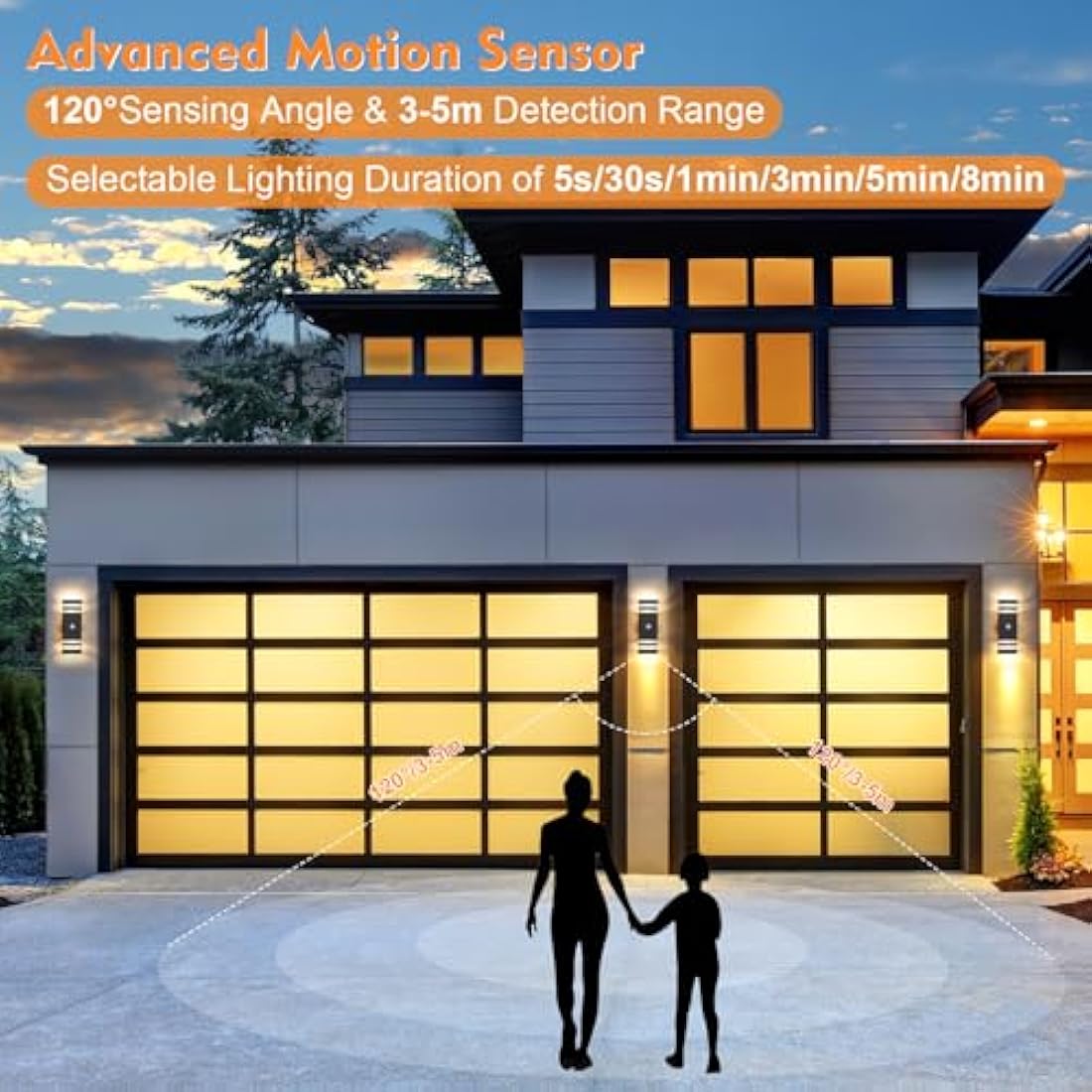 CELAVY Up Down Outside Lights with Motion Sensor, PIR Outdoor Wall Light Mains Powered, IP65 Square Front Door Porch Light Electric, GU10 Modern LED External Exterior Sconce for House, Dark Grey