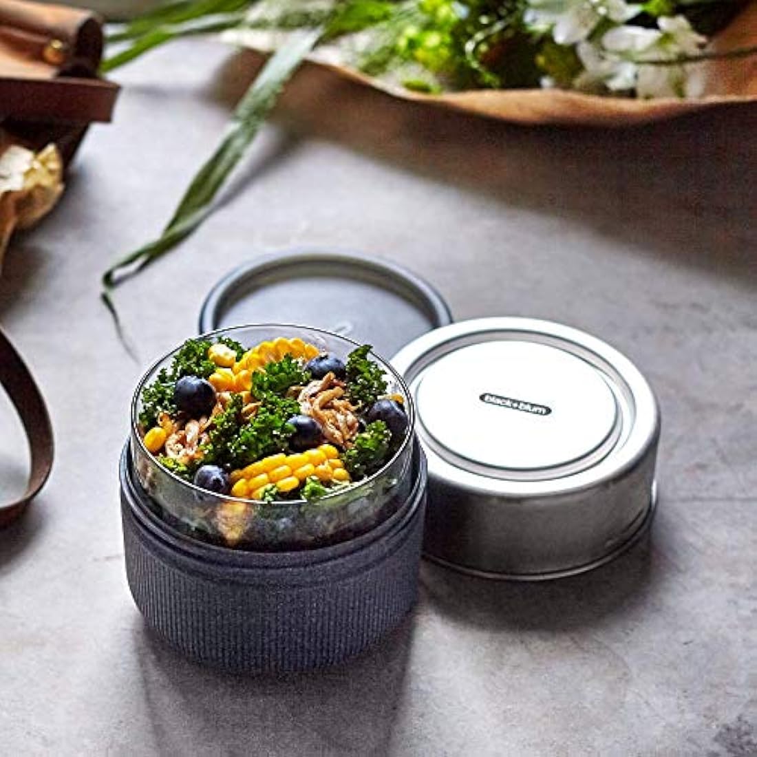 Black+Blum GR-LB-M015 Glass Bowl | Leakproof Meal Prep Lunch Box Food Container, Stainless Steel, Polypropylene with Wood Fibre and Silicone, 600 milliliters, Slate