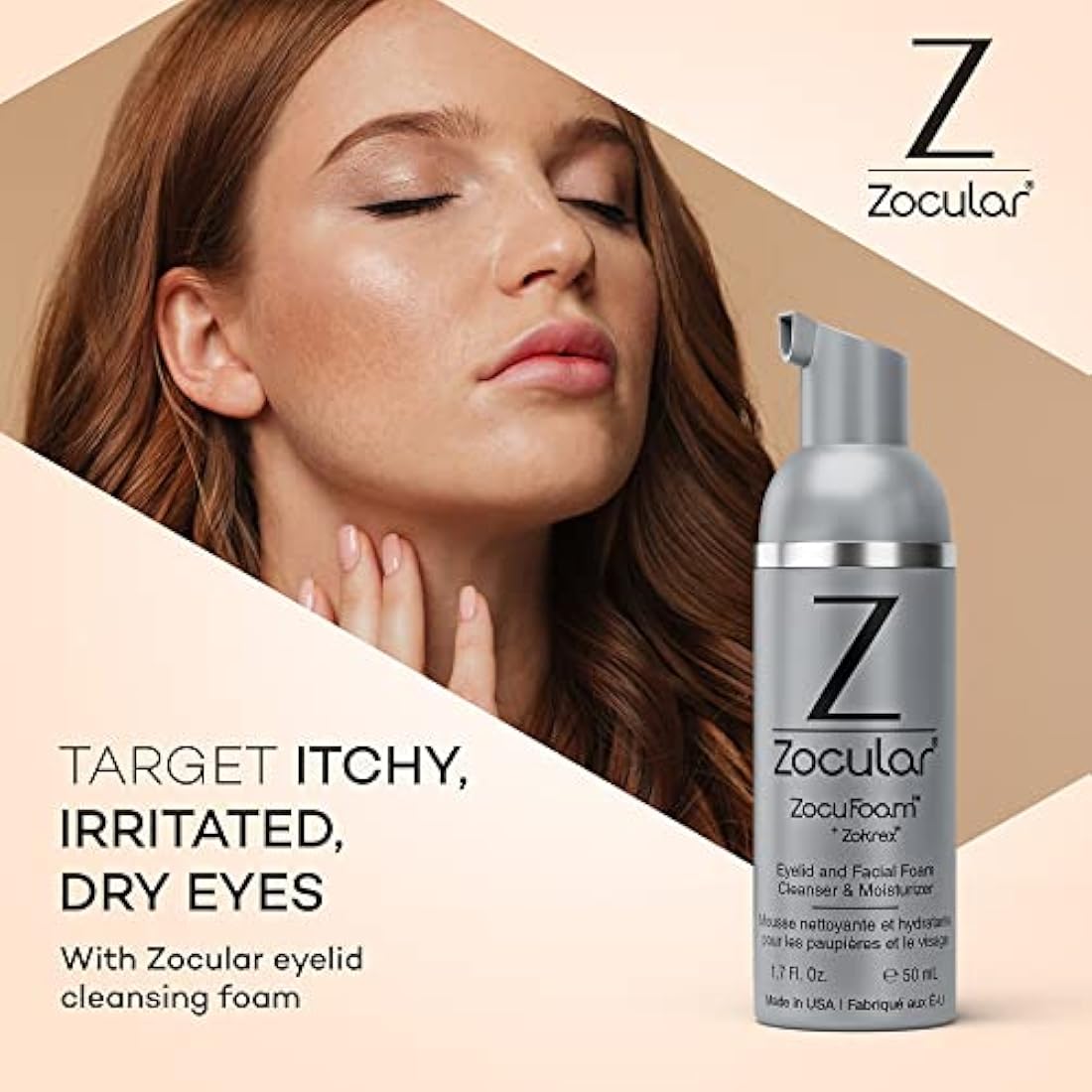 Zocular ZocuFoam Eyelid Cleanser 50ml - Foaming Eyelid Scrub for Blepharitis, Demodex and Inflammation - Stye Treatment for Eyes - Natural pH Balanced Treatment