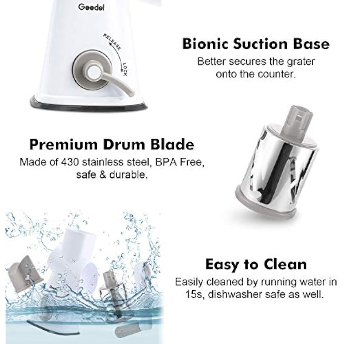 Rotary Cheese Grater, Mandoline Vegetable Slicer with 3 Detachable Drum Blades, Rotary Grater for Kitchen Dishwasher Safe, Effiently Cheese Grinder for Vegetables, Nuts, etc