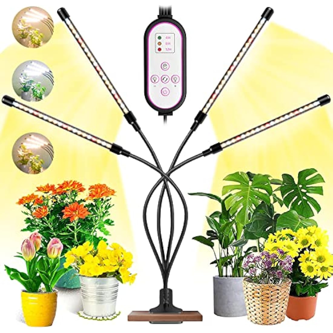 Garpsen Grow Lights for Indoor Plants, 80 LEDs Full Spectrum Led Plant Grow Light, 10 Dimming Level & 4 Heads Grow Lamp with Timer 360°Adjustable Gooseneck for Seedlings and Succulents