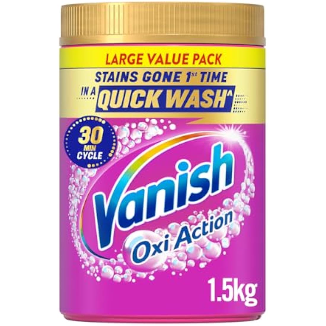 Vanish Stain Remover, Gold Oxi Action Powder, 1.5kg, Removes Stains Laundry Detergent Leave Behind, Protects Fabric Colours and Removes Odours, Bleach Free