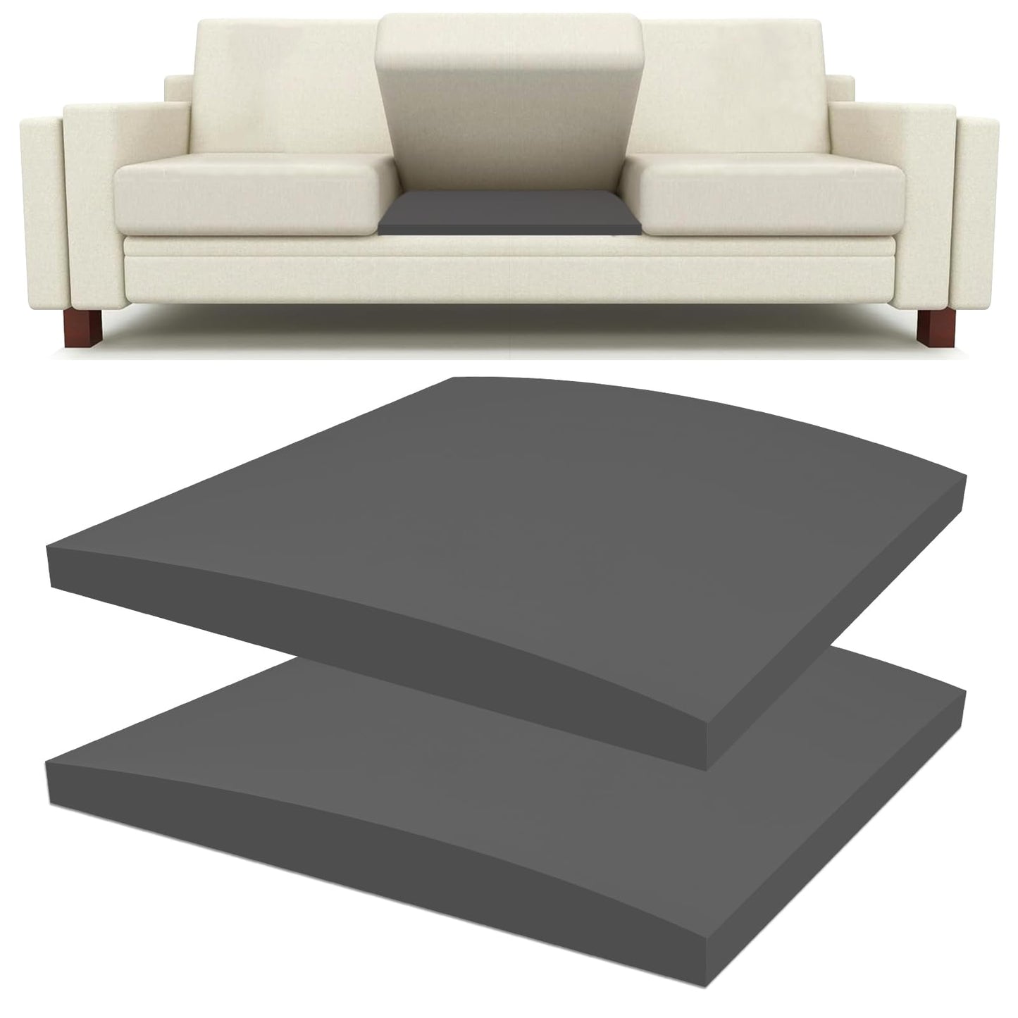 Lanswood Sofa Cushion Support for Sagging Seat 2Pack 50 x 50cm High-Density Foam Replacement Sofa Seat Cushions Curved Furniture Seat Under Cushion