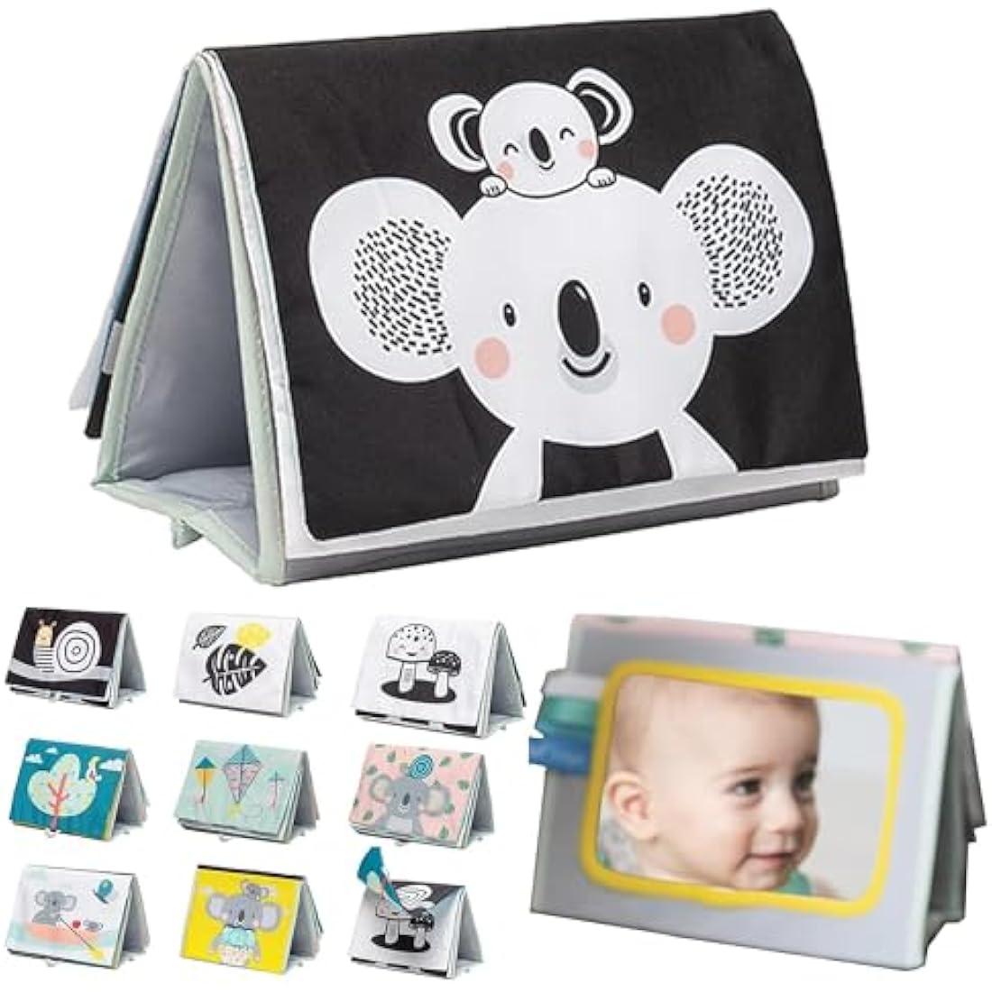 Taf Toys Koala Tummy Time Baby Book – Double-Sided Sensory Cloth Activity Book with Mirror, Crinkle Textures & Teether | Soft Developmental Toy for Newborns 0 Months+