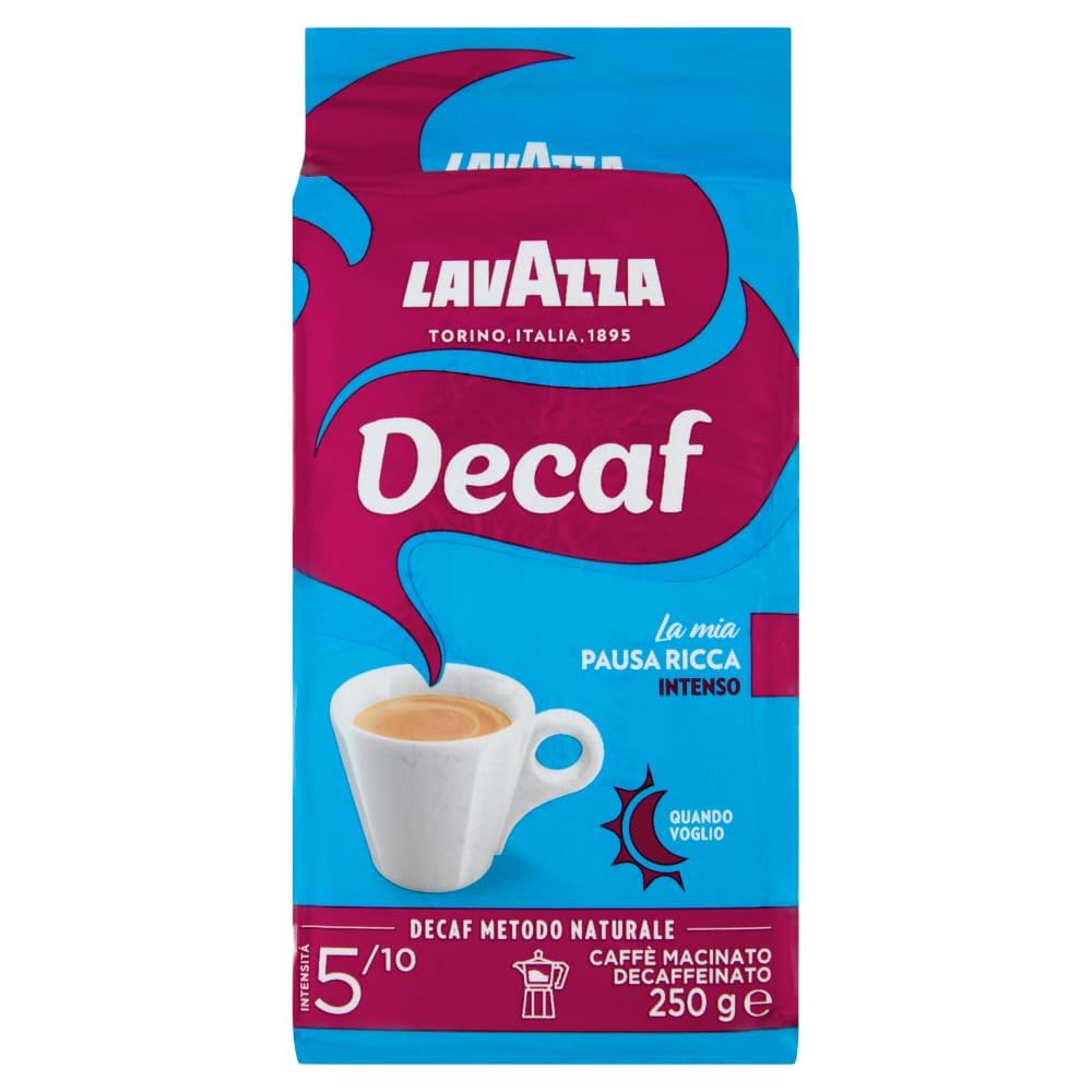 12 x LAVAZZA DEK Intenso Decaffeinated Ground Coffee 250g Italian Espresso