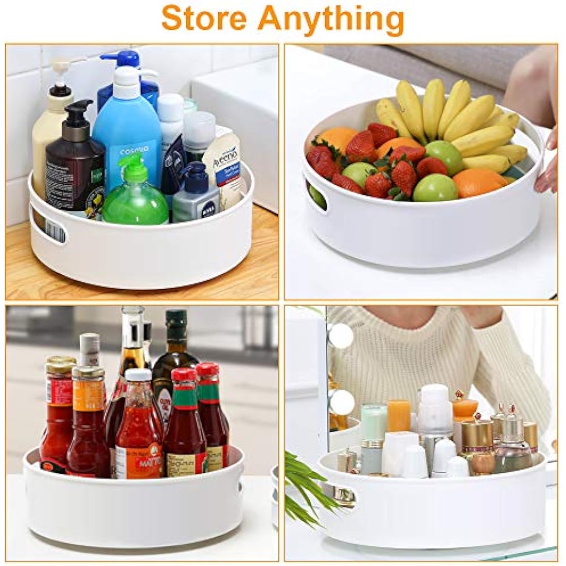 Semlos 2 Packs Turntable Lazy Susan Organizers, 9" and 12" Spice Rack Organisers for Kitchen Organization and Storage, Non-Slip Under Sink Organizers for Pantry, Cabinet, Office, Bathroom