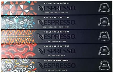 Nespresso World Explorations Pack: Envivo, Fortissio, Linizio, Shanghai, Buenos Aires Lungo - 50 Capsules