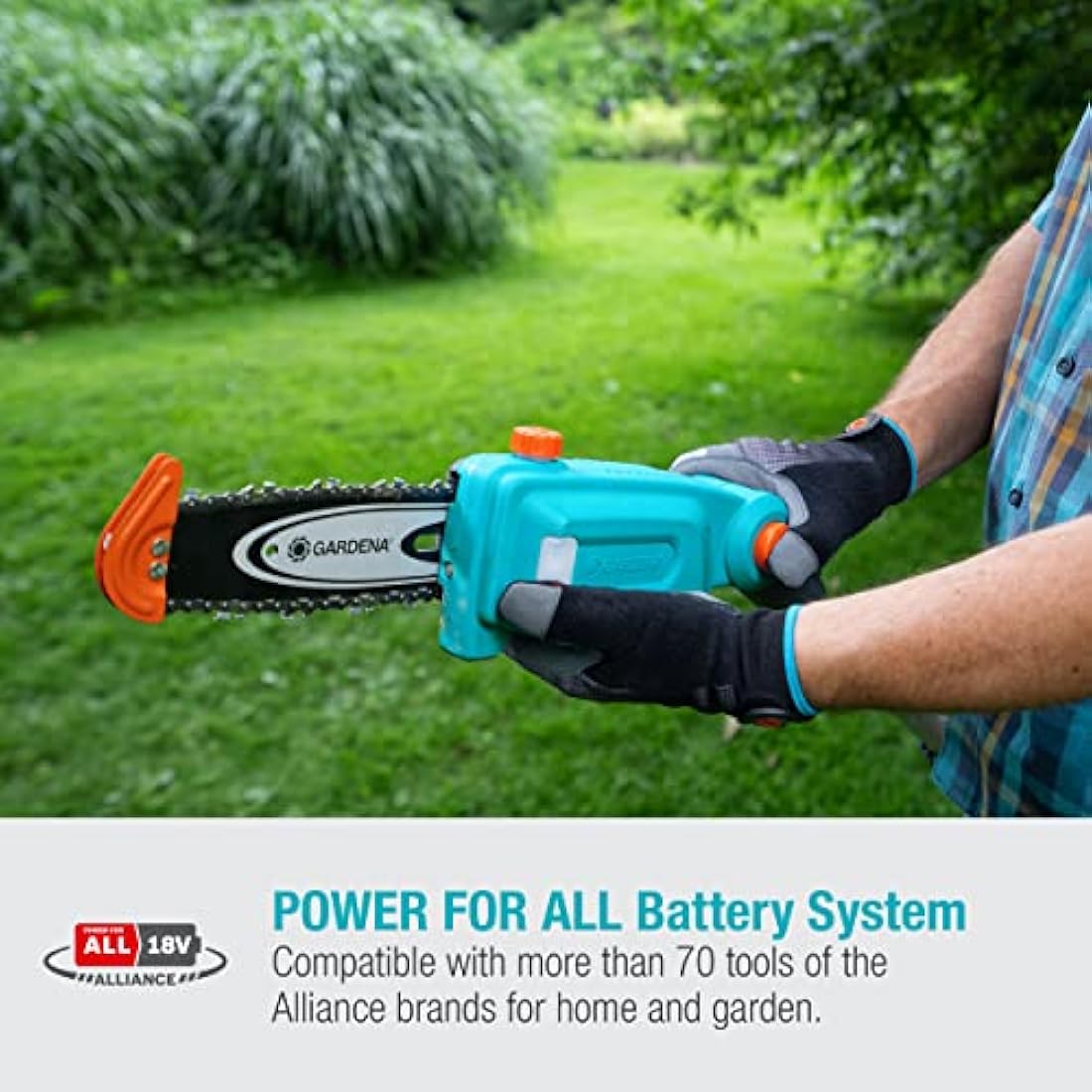 Gardena Battery Telescopic Pruner TCS 20/18 V P4A Without Battery: Pruning Saw with a Range of up to 4 m, 20 cm bar, Angled Head, Including Harness (14770-55)