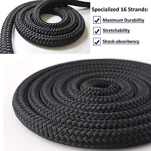 Sailing Boat Dock Lines Double Braided Nylon Anchor Lines Pre-spliced with a 12" Loop Marine-Grade Boat Rope Mooring Lines for Boats (L:16.5 Ft/ 25