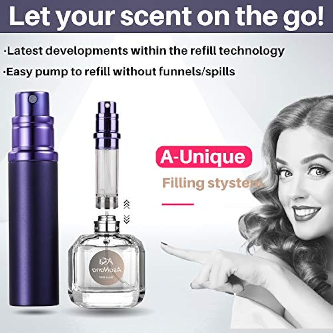 AsaNana Perfume Atomiser, Refillable & Travel Size Perfume Bottle, Leaking Proof,Bottom Pump without Funnel, Luxurious Small women and men, 5ml (Cla-MatBlue)