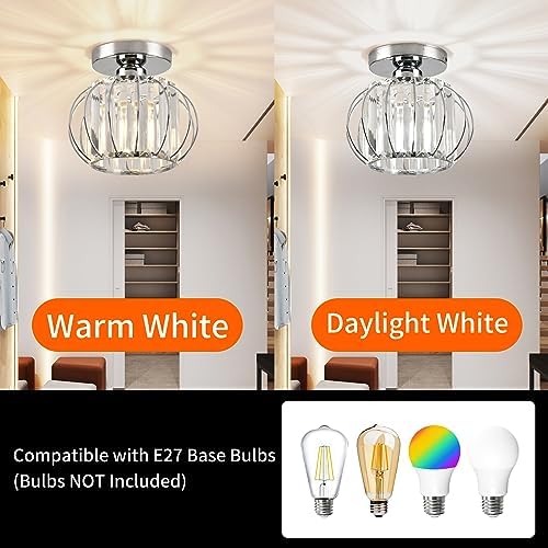 ZYDTRIP Crystals Ceiling Light Fixtures Chandelier, Small Semi Flush Mount Ceiling Light Fitting for Hallway Entrance Kitchen Bedroom Dining Rooms Living Rooms Bar (2 Pack Silver)