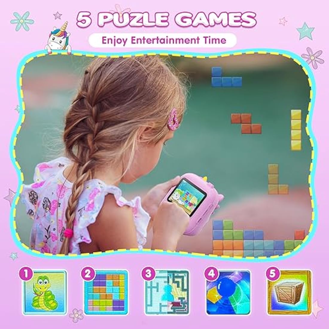 CAMCLID Kids Camera Instant Print, 2.4’‘ Instant Camera for Kids with 32G Card & Print Photo Paper, 1080P HD Video, Christmas Birthday Gifts for Boys Girls Age 3-12 (Purple)