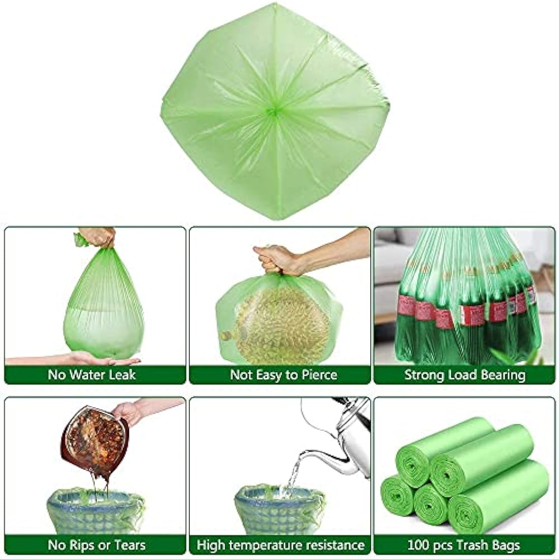 Biodegradable Bin Liners 100 Counts, 20L Small Food Waste Bags Recycle 4-6 Gallon Garbage Bag, Thick Degradable Rubbish Bag Compostable For Household Garden Trash Bags in Kitchen, Office, Home, Pet