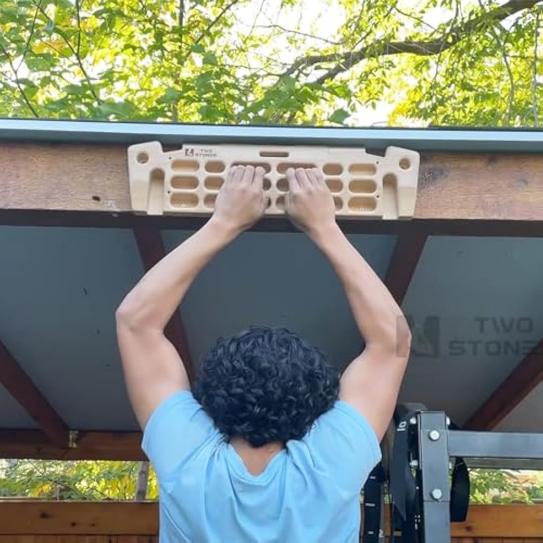 TWO STONES Hangboard Rock Climbing Hangboard with Phone Holder, Band Holder, Jugs, Pinches, Pockets, Edges and Slopes; Wood Hang Board for Climbing