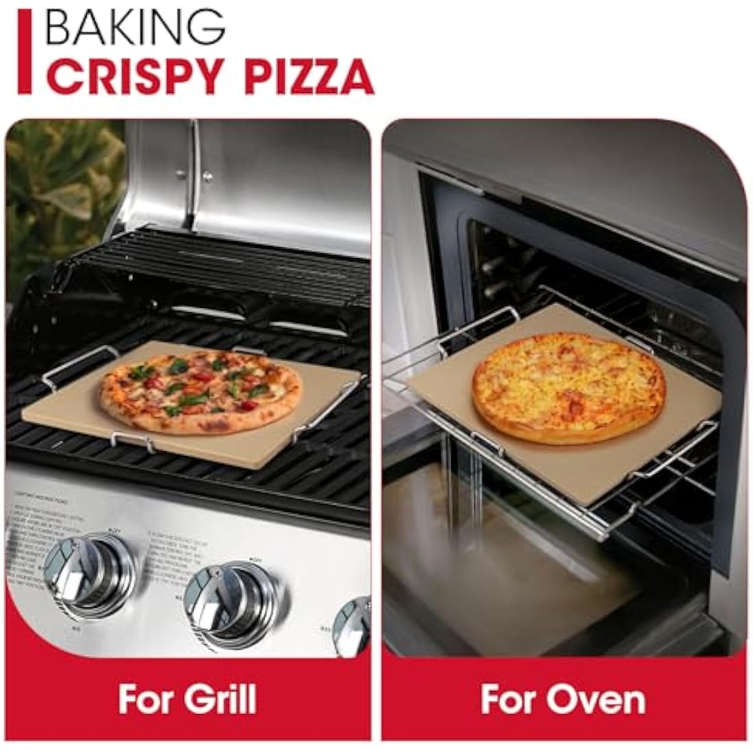 Unicook 30.5 x 30.5 cm Pizza Stone for Oven and Grill, Oven Baking Stone for Bread, Cordierite Pizza Pan for Baking Crispy Bread, Pie and Cookies, Includes Carry Rack and Dough Scraper