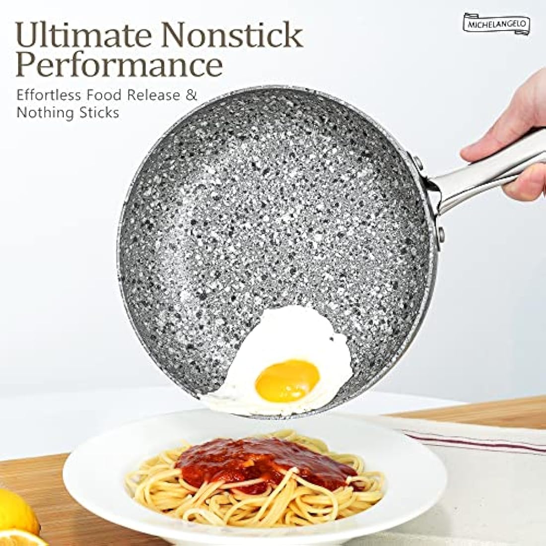 MICHELANGELO Frying Pan with Lid 28cm, Non Stick Fry Pan, Granite Frying Pans with Stone-Derived Coating, Stone Skillet for Induction, Oven Safe