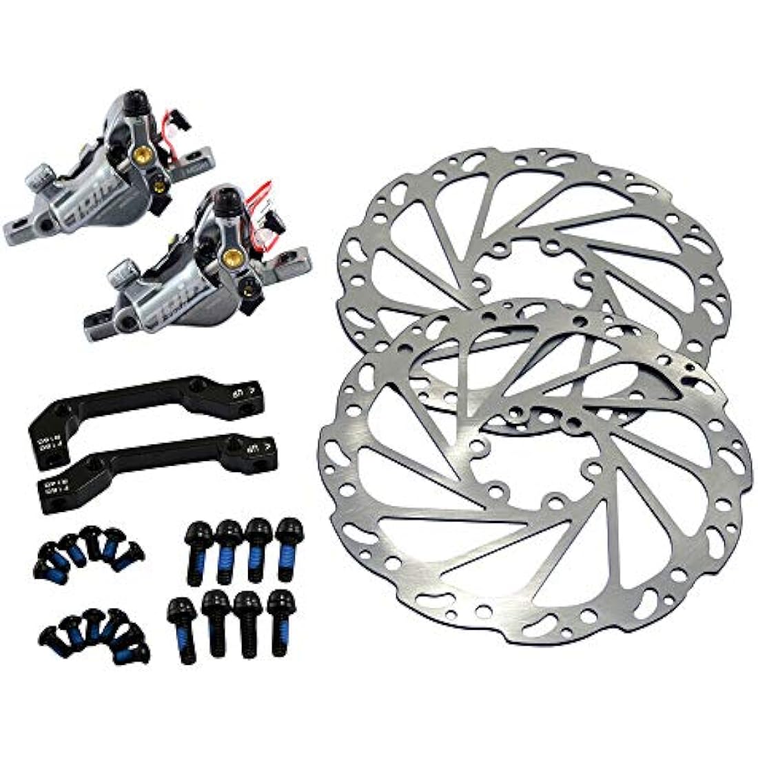 Juin Tech M1 Hydraulic MTB E-Bike Disc Brake Set 160mm with Rotor, Front and Rear, Gray, JT1949