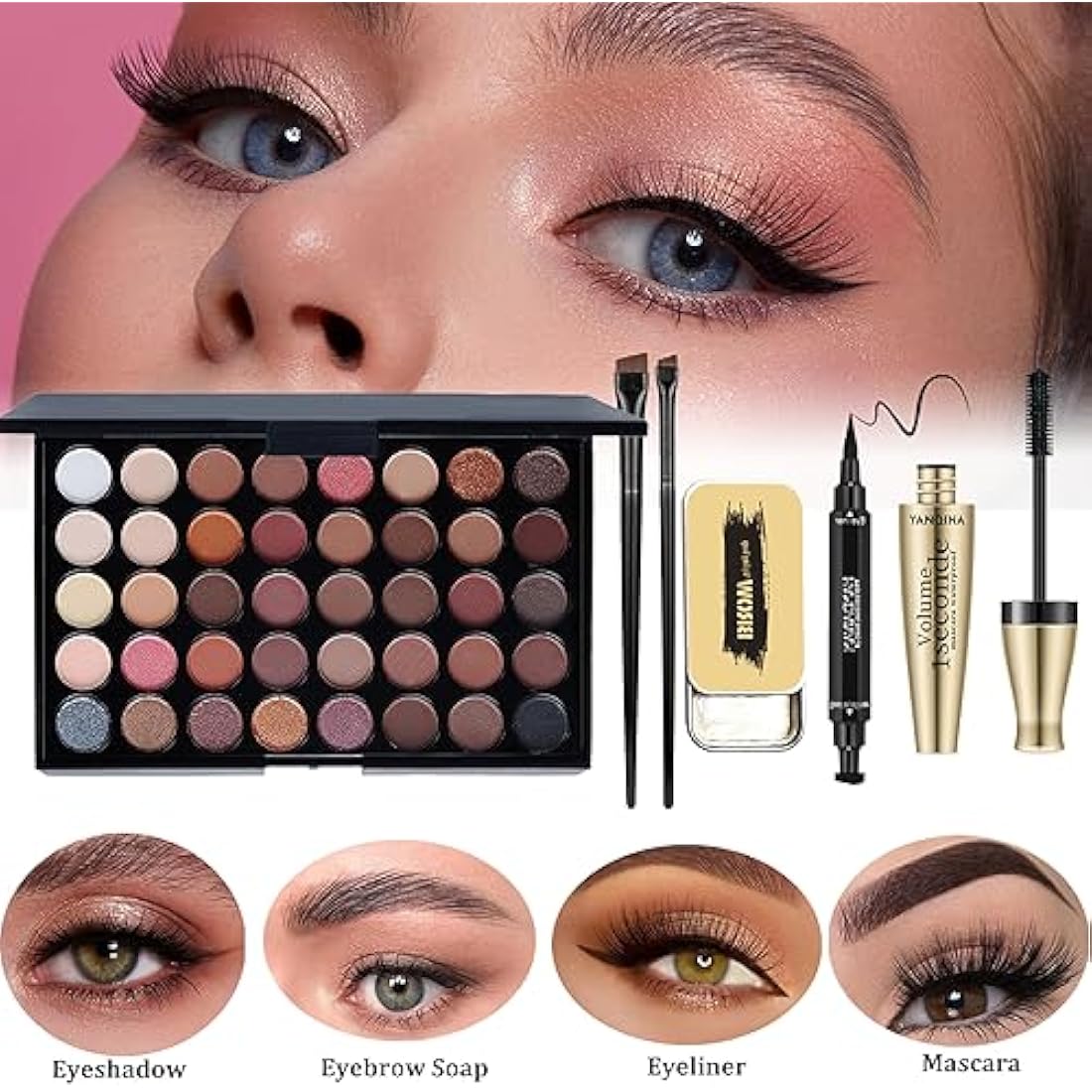 Make-Up Sets,All In One Make Up Set For Women,Makeup Kit Includes 40 Colors Eyeshadow Palette Mascara Foundation & Face Primer Eyeliner Stamp Lip Gloss Set Eyebrow Soap Makeup Sponge