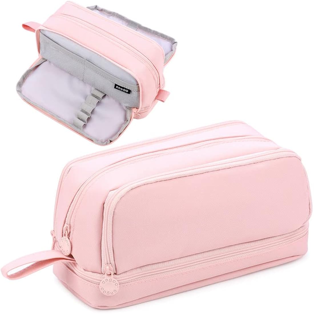Tesmien Pencil Case, Large Pencil Case with 4 Compartments Stationery Organizer for Boys and Girls, Aesthetic Pencil Bag Suitable for Kids Teenagers Students Women Men, Pink