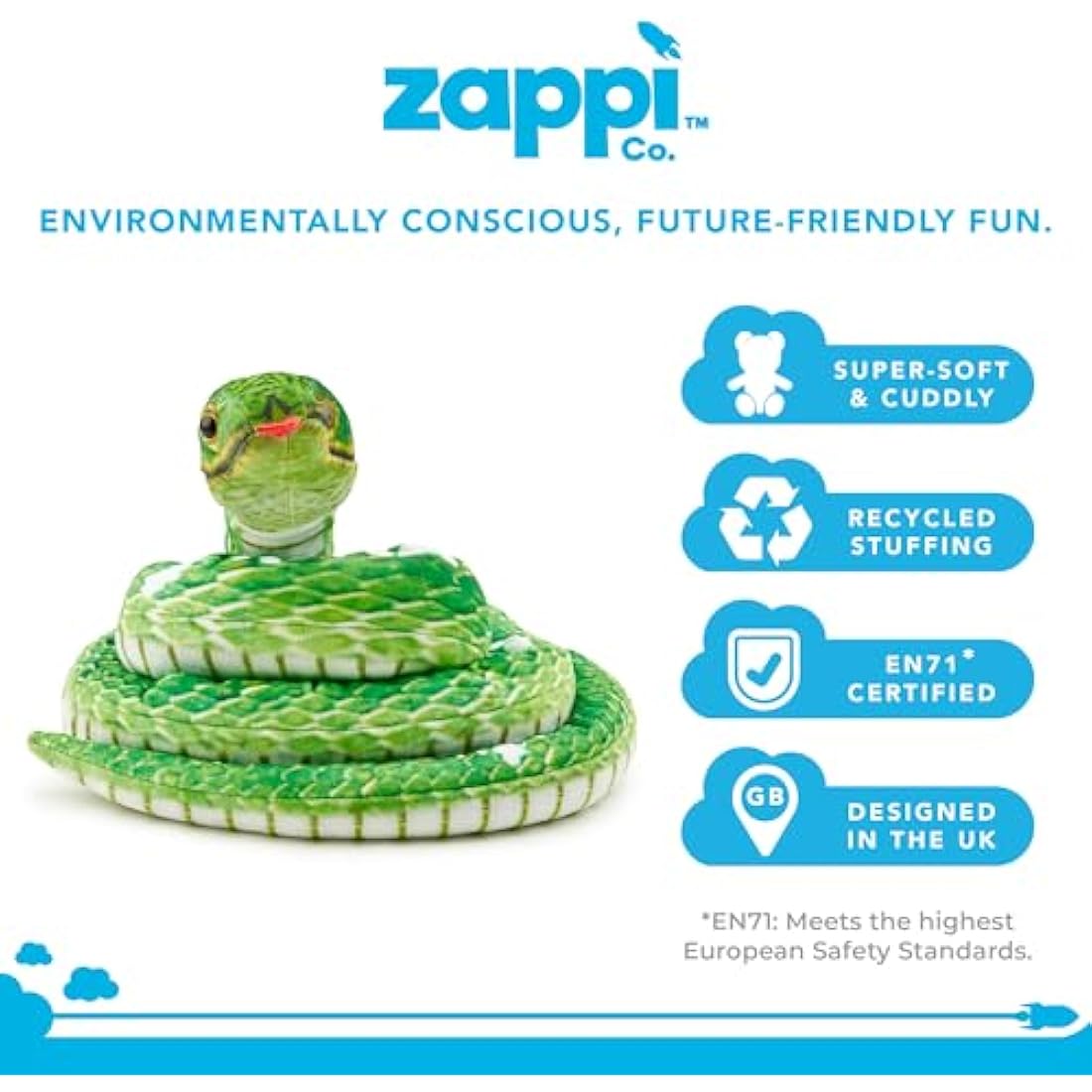 Zappi Co Kids Stuffed Soft Cuddly Plush Snake Toy - Part of Safari Animals Collection: Realistic and Lifelike, Perfect for Kids (180 cm Length)(Green Tree python)