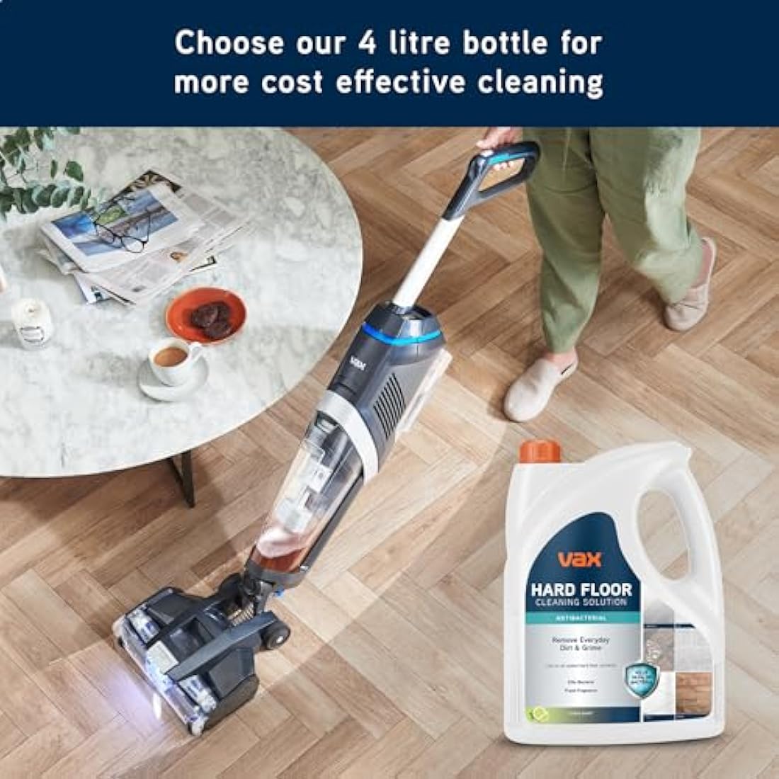 Vax 4L Hard Floor Antibacterial Cleaning Solution, Citrus Burst Scent, Removes 99.9% of Bacteria, 1-9-142097, Silver