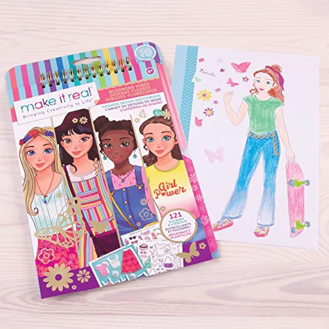 Make It Real Love and Daisy Inspired Fashion Design Sketchbook with Stencils and Stickers for Creativity - Kids Arts and Crafts Colouring Book - Girls Gifts