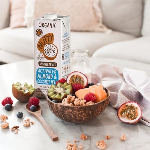 Nutty Bruce - Unsweetened Activated Almond & Coconut Milk - Certified Organic & Vegan Alternative Milk, No Preservatives or Added Oils, Lactose Free, Dairy Free, Soy Free - 6 pack x 1L