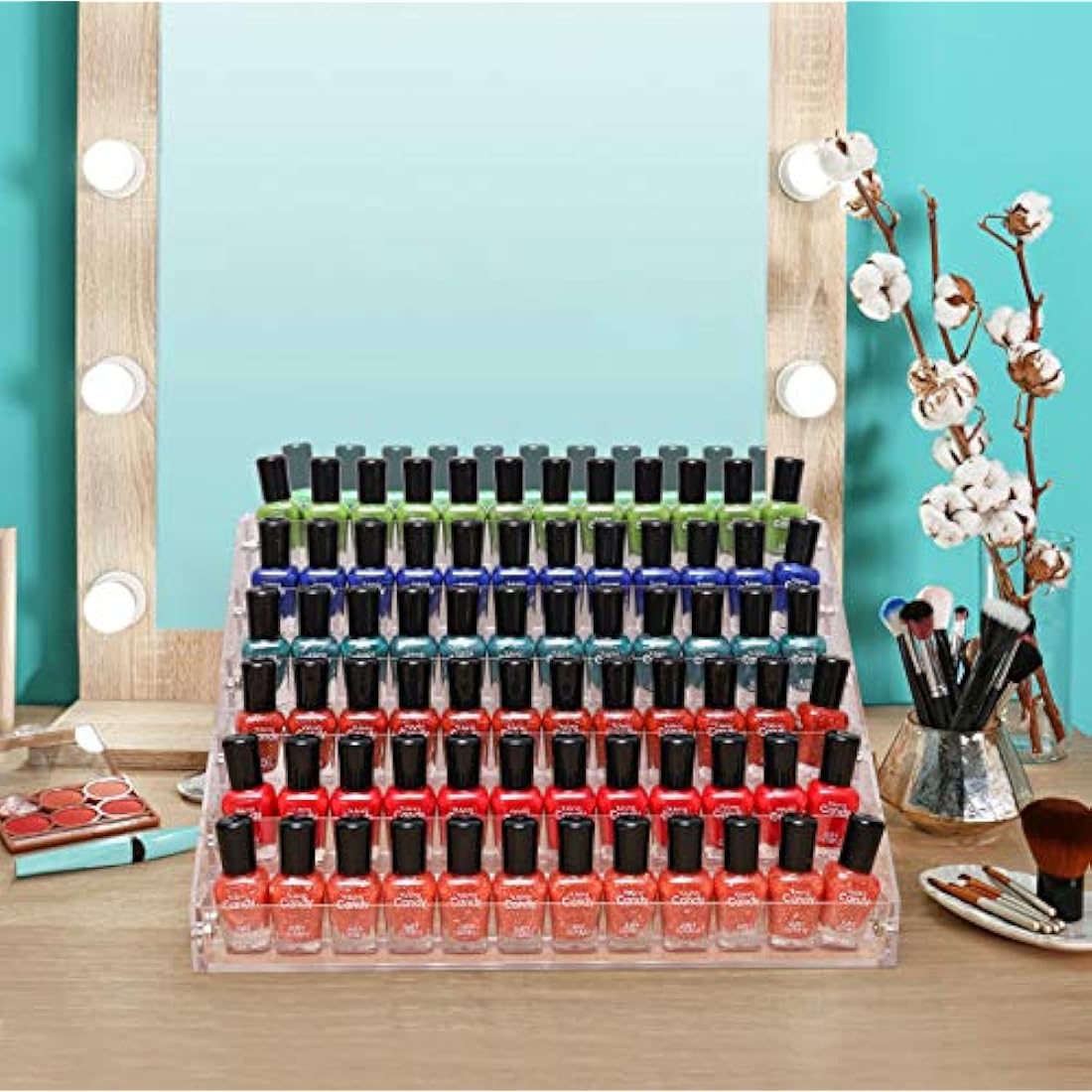 BTremary 6 Tiers Clear Nail Polish Display Rack Stand Holder,Acrylic Nail Polish Organiser Storage Rack Shelf Holds up to 96 Bottles,Essential Oil Paints Ink Holder (Fit 1-2oz Bottles)