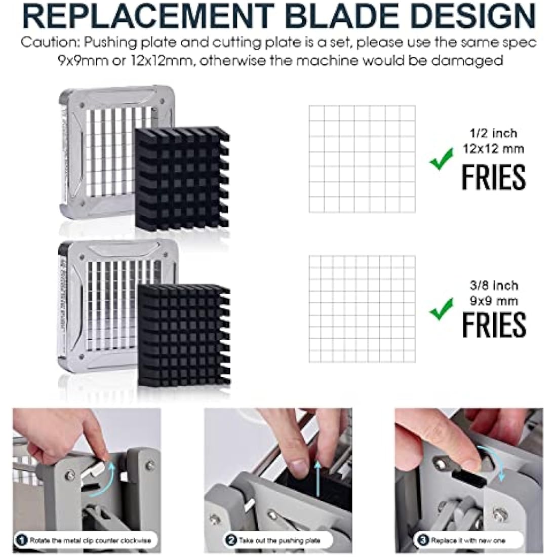 Chip Cutter, Sopito Professional Potato Chipper Stainless Steel with 1/2 Inch and 3/8 Inch French Fries Cutter Replacement Blades for Home and Commercial Use