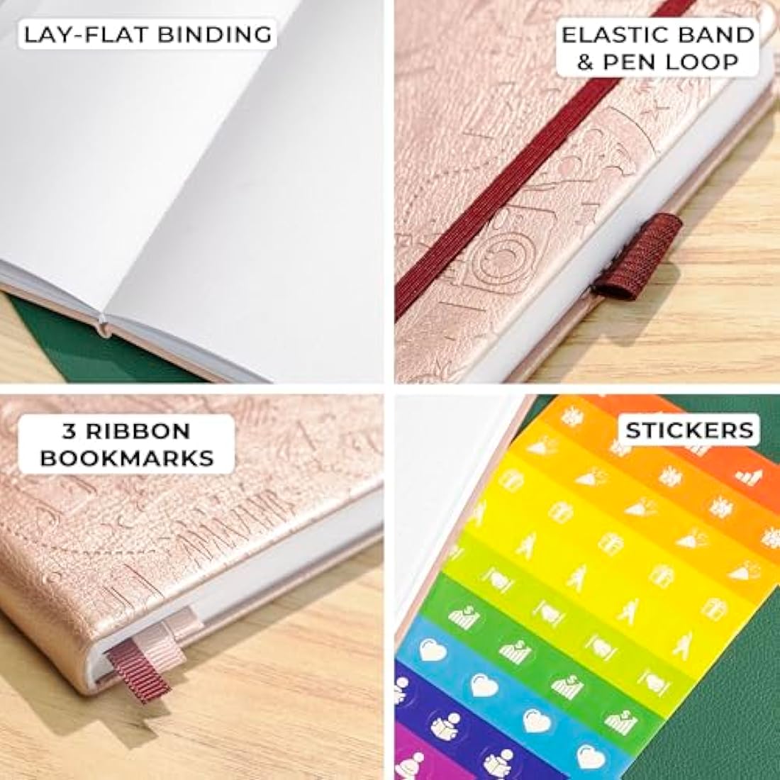 Clever Fox Dotted Journal 2.0 – Compact Planning and Sketching Dot Grid Notebook 120 GSM Thick, No-Bleed Paper – Planner with Pen Loop, Pocket, Ribbons, Stickers – A5 – Rose Gold