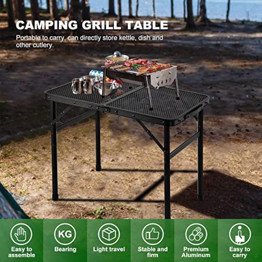 Odoland Portable Camping Table Ultralight Aluminum Folding Picnic Table Small Camp Table for Beach Hiking Backpacking Outdoor Indoor Picnic RV BBQ Black