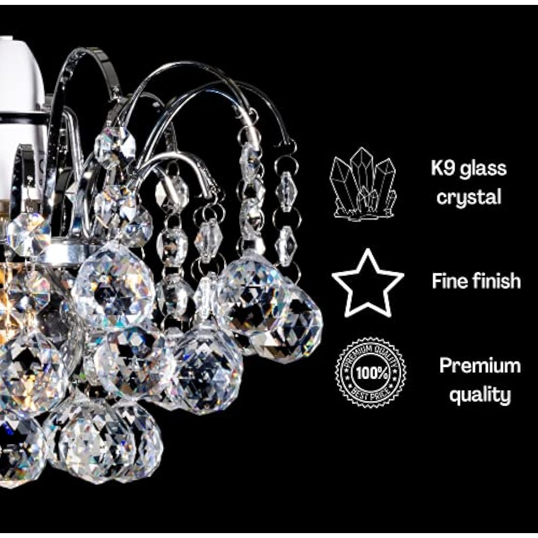 Klass Home K9 Crystal Faceted Oriel Light Shade | Crystal Chandelier | Ceiling Light Shade | Lamp Shade | Chandeliers Ceiling Light | Chrome Finish Pendant Light Shade for Living Room Bedroom Kitchen
