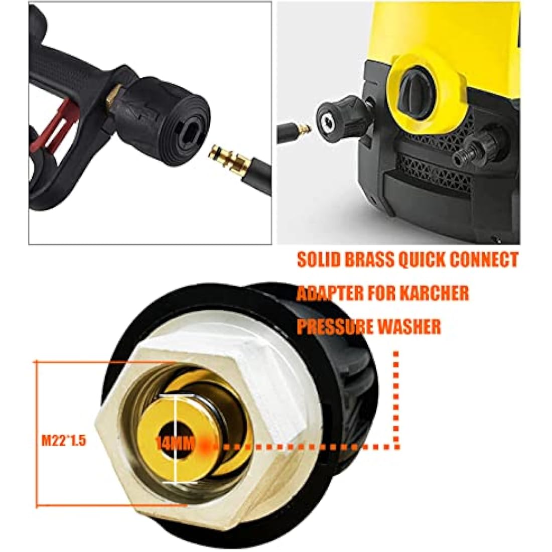 OHAYORI 15M High Pressure Washer Hose Jet Wash Replacement Hose with Quick-Fitting Pipe Union A for Karcher K2 K3 K4 K5 K6 K7 Car Wash Water Gun (M22 14MM Hose Connector & Quick Adapter for Karcher)
