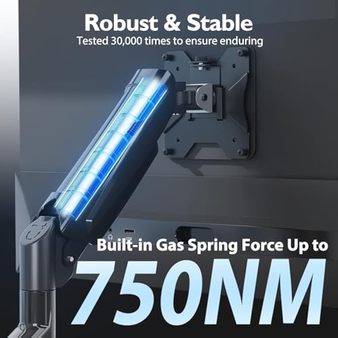 BONTEC Single Monitor Arm Desk Mount for 13-32 Inch Screens, Adjustable Gas Spring Arm Stand, VESA 75/100mm, 9kg Capacity, Tilt, Swivel, 360° Rotation, C-Clamp & Grommet Options, Ergonomic Design