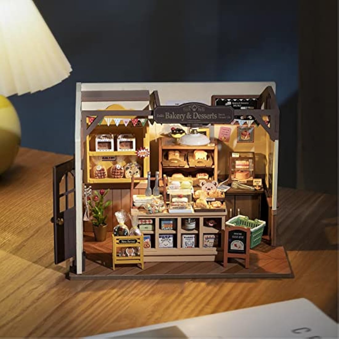 Rolife Dollhouses Becka's Baking House Miniature Wooden Doll House Kit with Furniture Wooden Building Kits with LED Lights for Girls and Women