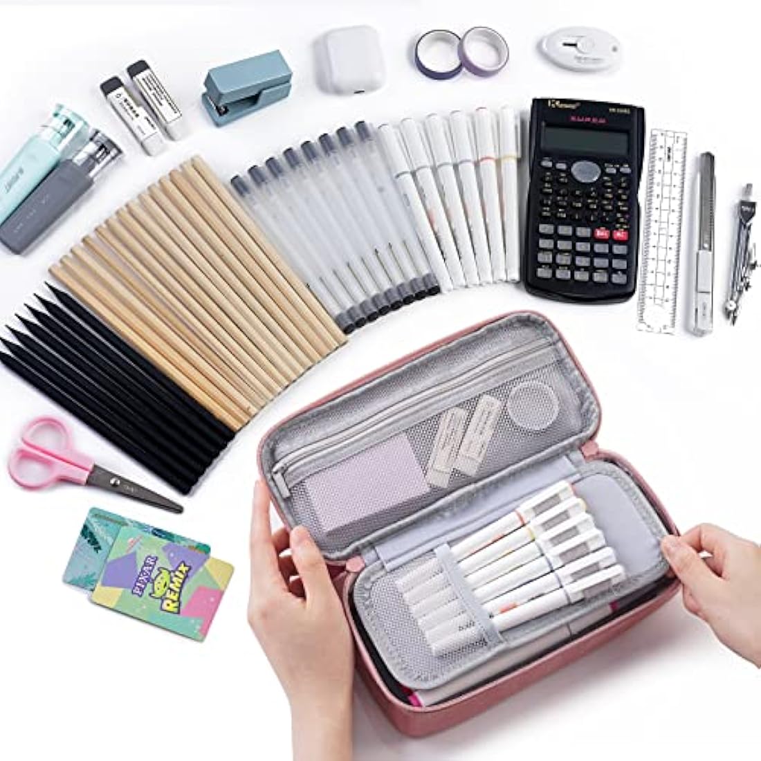 WEMATE Large Pencil Case,Pencil Case for Women & Men, Pencil Pouch, Marker Pen Case,Portable Stationery Pencil Bag for Office Pink