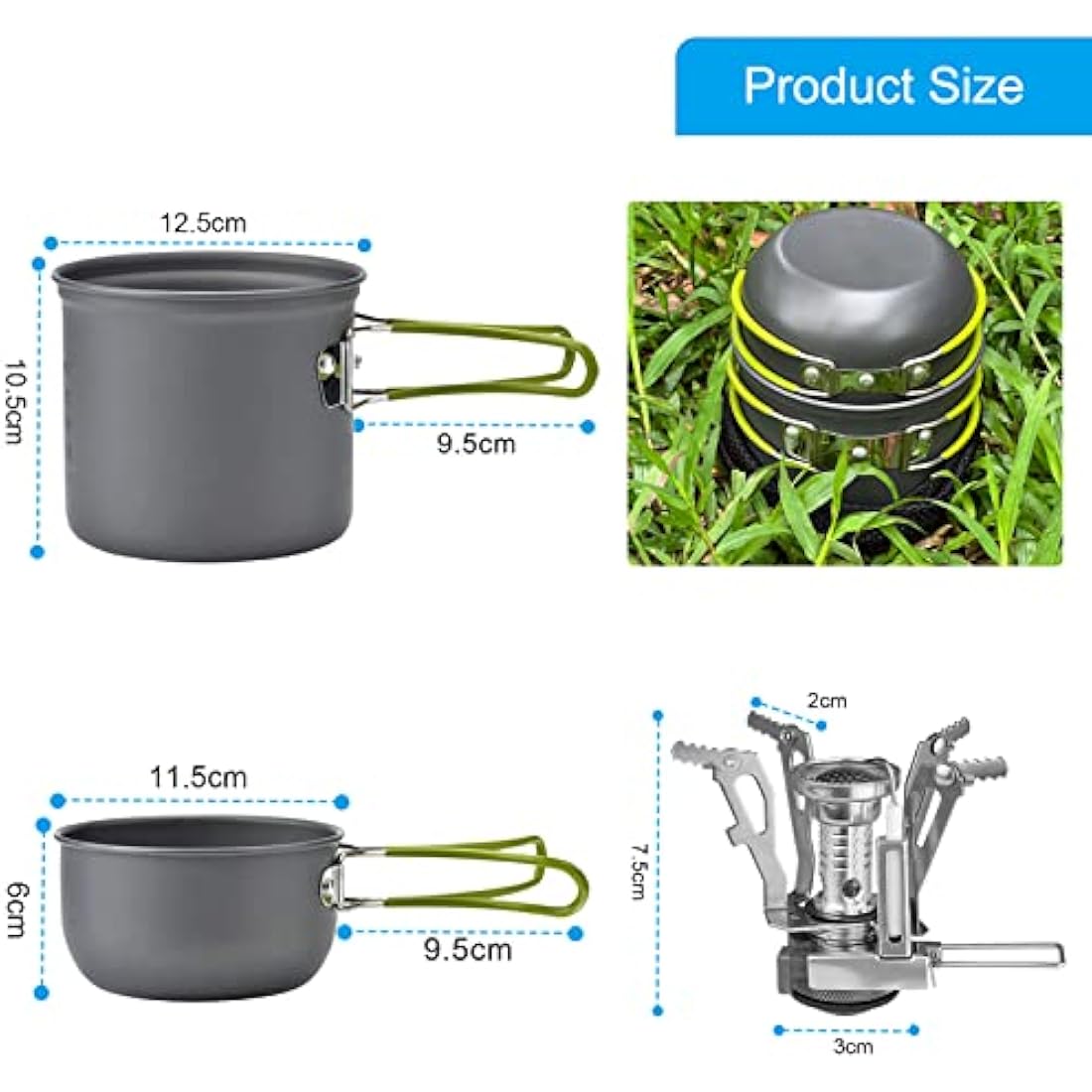 AUTOPkio Camping Cooking Set, Outdoor Camping Pans Pots and Stove - Non Stick Folding Cookware Kit for BBQ Picnic Hiking Backpacking Travel 1-2 Person Use