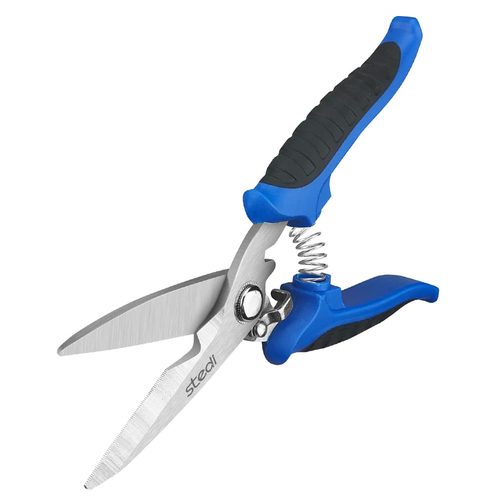 stedi Multipurpose Heavy Duty Scissors, High Carbon Stainless Steel Shears with Fine Serrated Blades Easy to Cut Cable Notches,Non-Slip Comfort