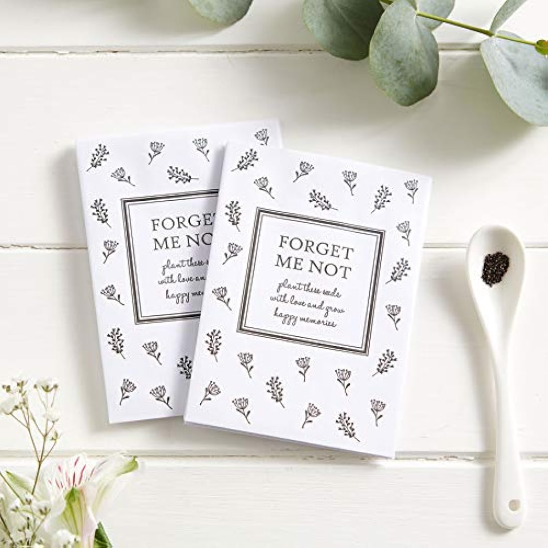 ANGEL & DOVE 10 Filled Forget-Me-Not Seed Packet Funeral Favours - for Celebration of Life, Remembrance, Memorial Gift