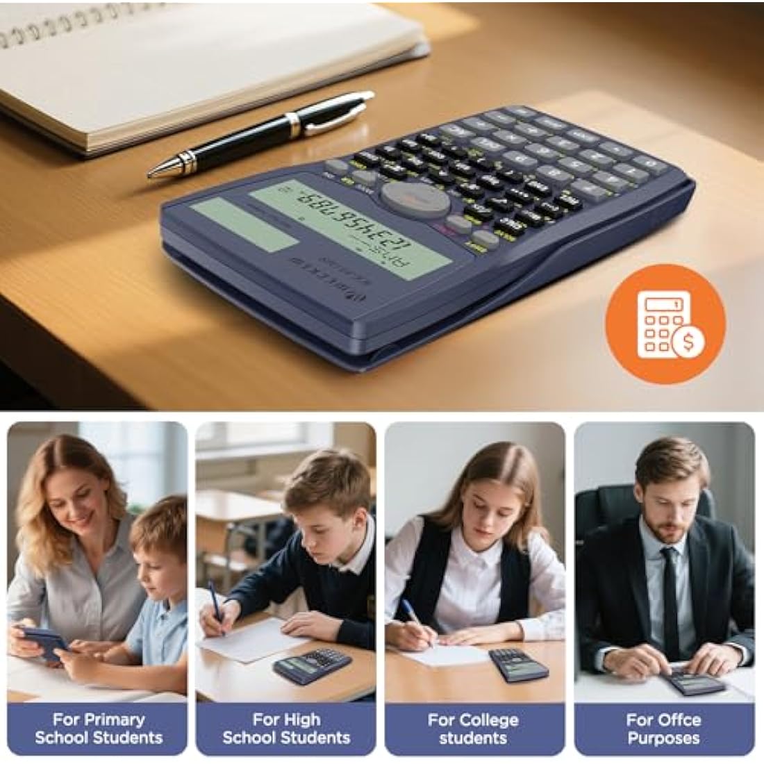 WECKEW Scientific Calculator, Engineering Scientific Calculator with Solar Power. 401 Function, 2-Line LCD Display - Suitable for School Students, Teachers and Business Use，Perfect for GCSE