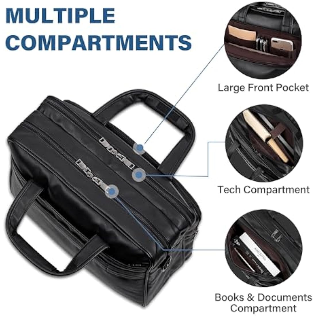 seyfocnia Leather Laptop Bag, Men's 15.6 Inche Messenger Briefcase Business Satchel Computer Handbag Shoulder Bag Fits 15.6 Inch Laptop Computer (Black)