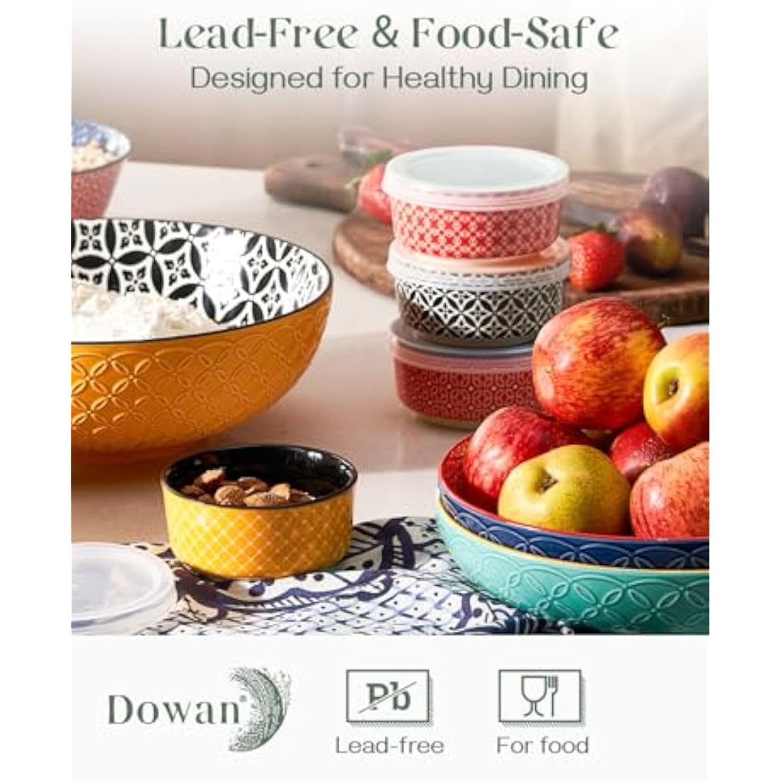 DOWAN 176 ml Dipping Bowls Set of 6, 9 cm Diameter Porcelain Ramekins with Lids for Creme Brulee, Condiment, Olives, Nuts, Souffle Dishes, Oven Safe, Colourful