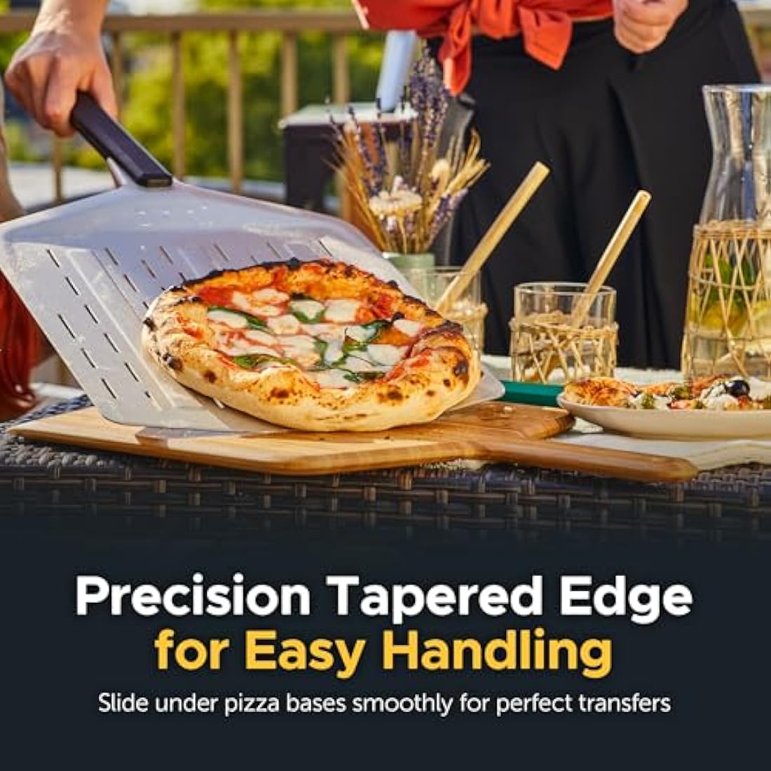 Ooni 14” Perforated Pizza Peel – Long Handle Perforated Aluminium Pizza Paddle – Lightweight Pizza Turning Peel Outdoor Pizza Oven Accessories