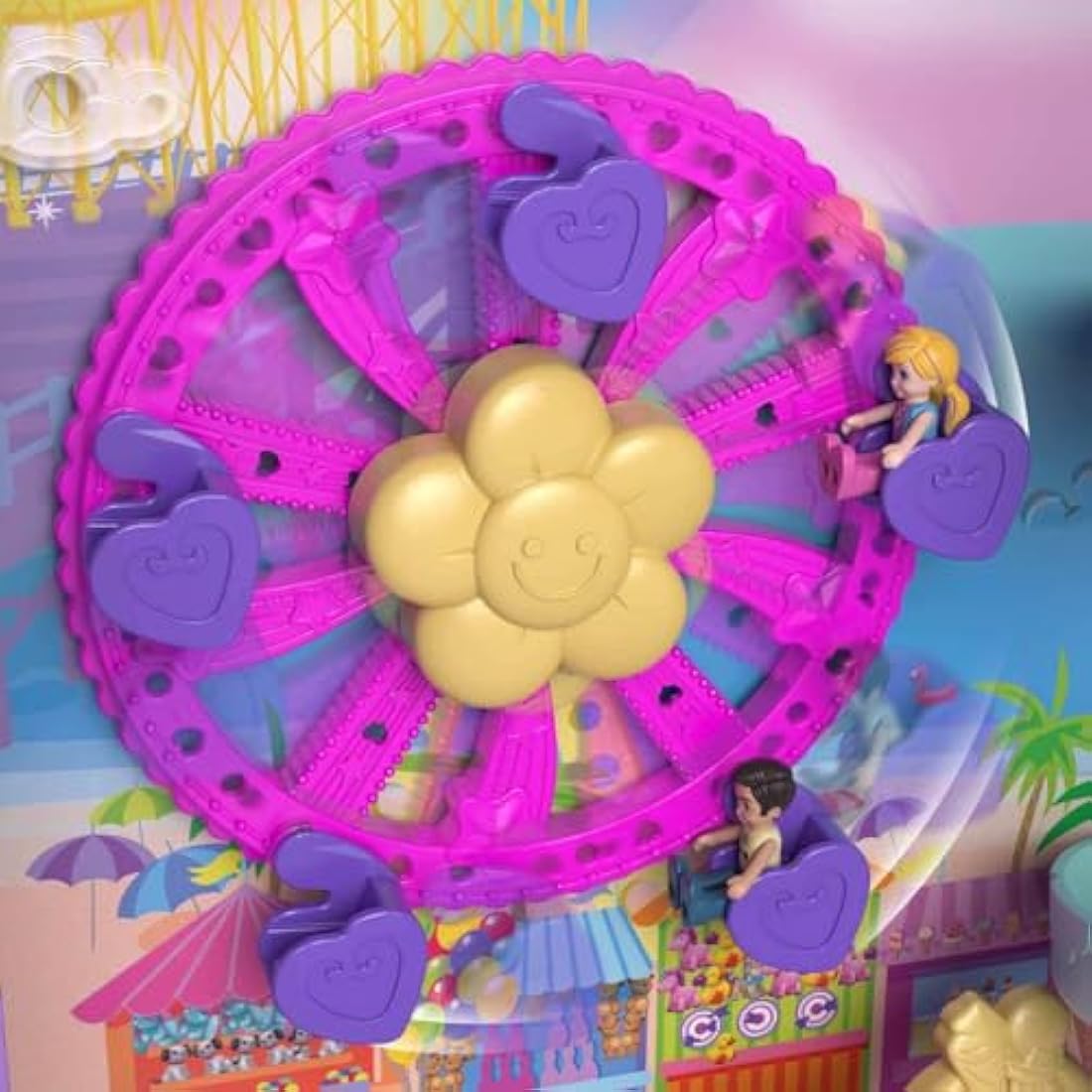 Polly Pocket Pollyville, Resort Roll Away Playset with Rolling Wheels, 5 Play Areas, 4 Dolls, 1 Vehicle, 30 Toy Accessories, Toys for Ages 4 and Up, HKV43