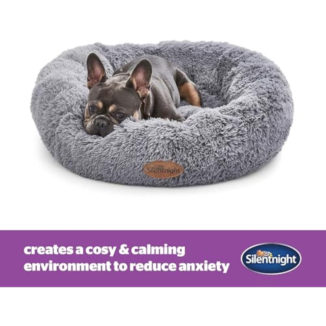 Silentnight Donut Calming Dog Bed – Calming Dog Cat Pet Bed Anxiety Relief Soft Fluffy Doughnut Pillow – Easy Clean Machine Washable Luxury Plush Dog Pillow Basket – 70cm - Grey
