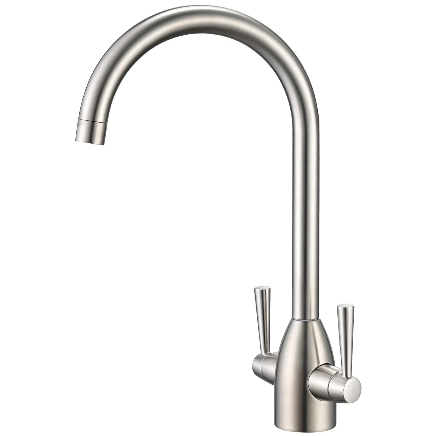 Hapilife Brushed Steel Kitchen Tap Dual Lever Monobloc Kitchen Mixer Taps 1 Hole High Arc Sink Taps Mixer 360 Swivel Spout Mono Hot and Cold Water
