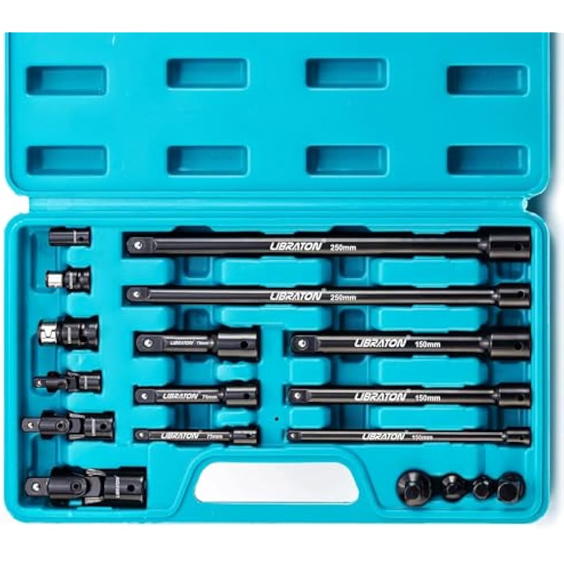 Libraton Extension Bars, 3/8 1/2 1/4 Extension Set, Spanner Extensions, with Socket Adapters, Socket Extensions, Universal Joints, Impact Coupler, Professional Socket Accessories, Cr-V