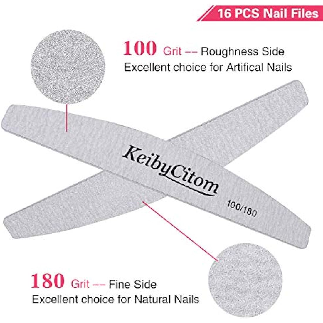 Professional Nail Files 16 Pcs Double Sided Emery Board(100/180 Grit) Manicure Tools Nail File - Natural Gel and Acrylic Nails for Home and Salon Use