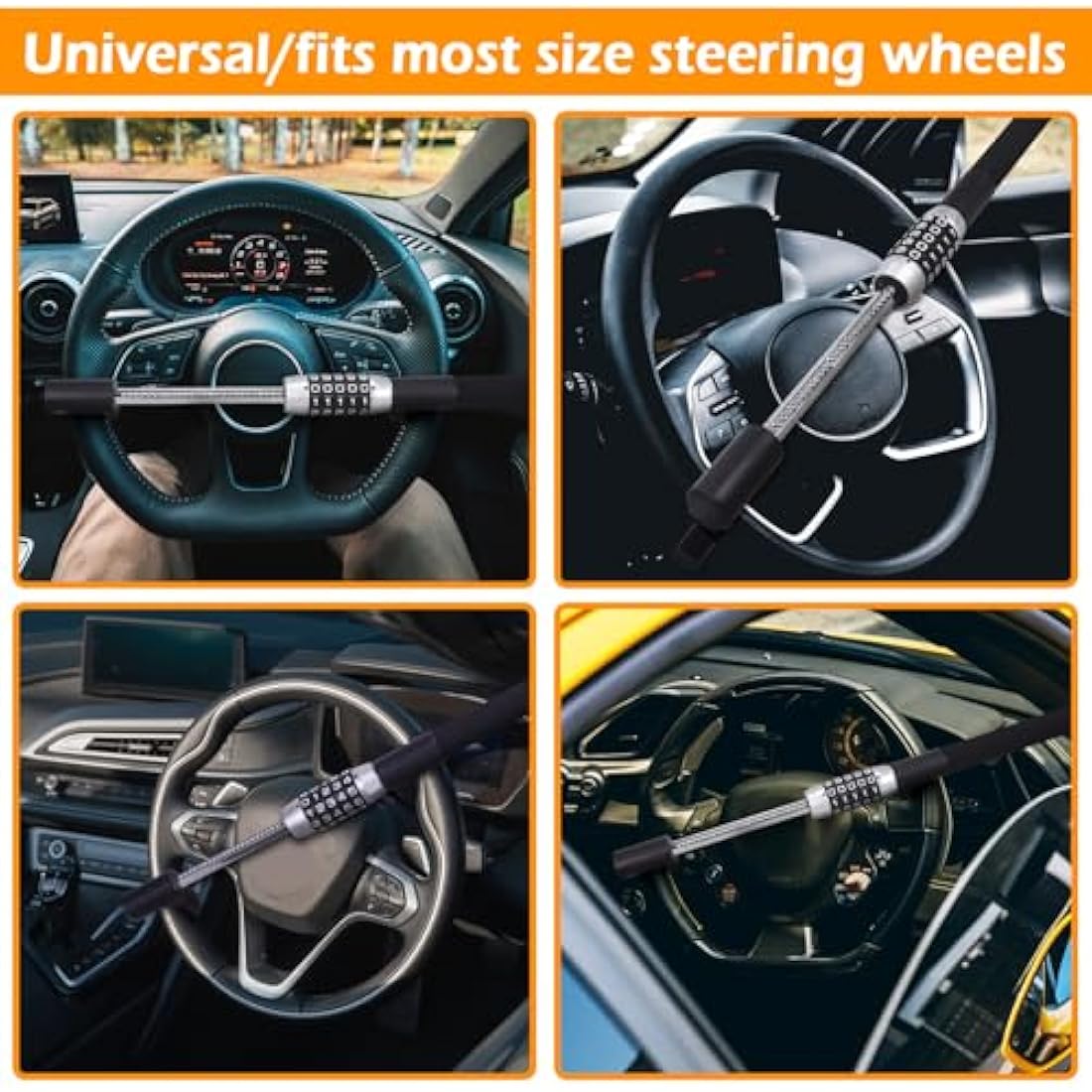 Turnart Steering Wheel Lock 5 Digit Combination Heavy Duty Lock Anti-Theft Keyless Password Vehicle Security Device Universal Fit for Cars Trucks Vans and Suvs