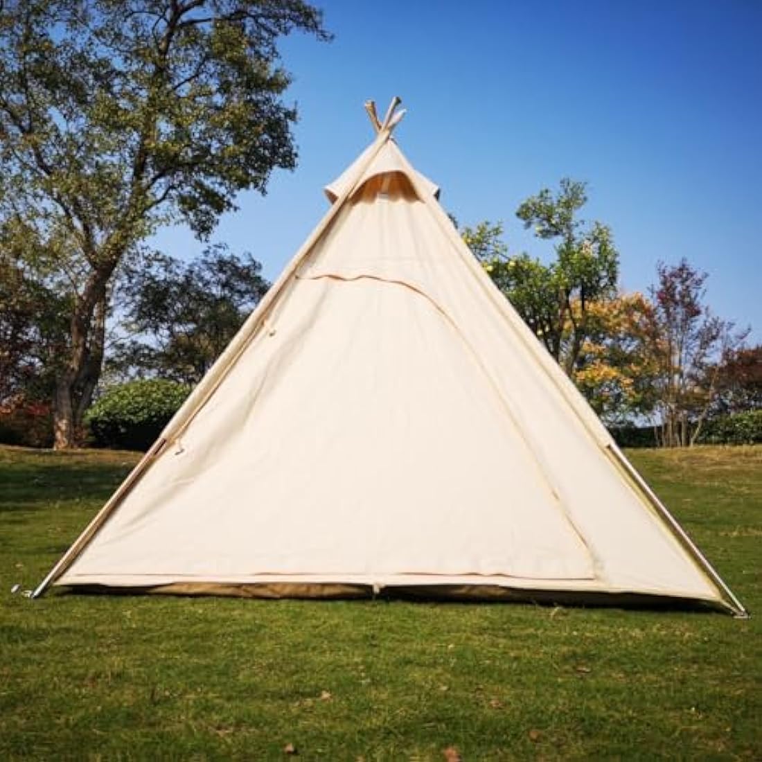 Outdoor 2M Canvas Camping Pyramid Tipi Tent Adult Indian Teepee Tent for 2~3 Person